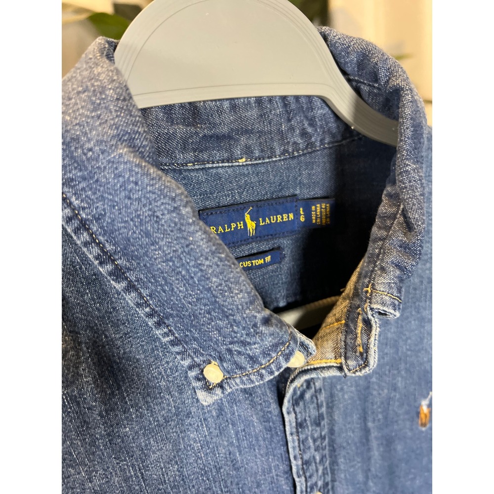 Polo Ralph Lauren Mens Custom Fit Denim Button Down Shirt Indigo Blue Large - Picture 3 of 9